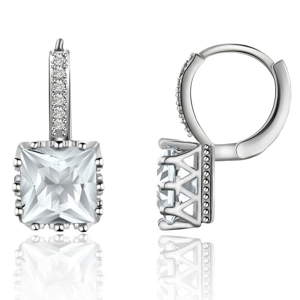 NEW 8CT Princess Cut Diamond Silver Hoop Earrings - Picture 3 of 3